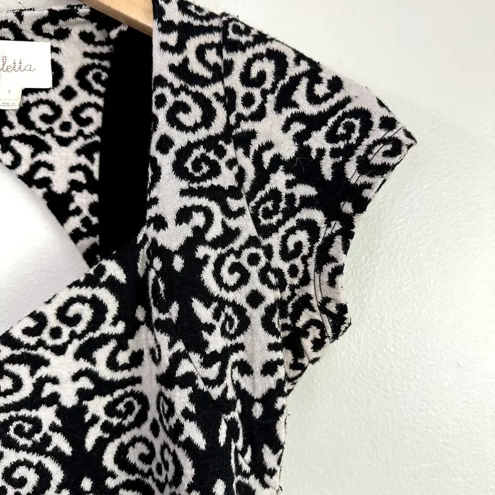 Anthropologie Deletta Quilted Calendolia Dress S Small Black Floral Swirl Print